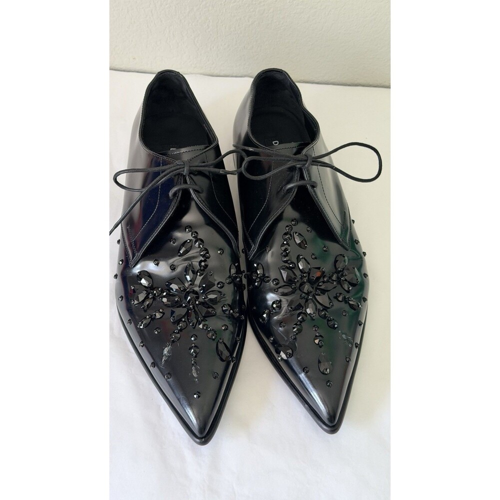 Dolce & Gabbana Black Crystal Oxford Shoes Authenticated Patent Leather Italy Sz